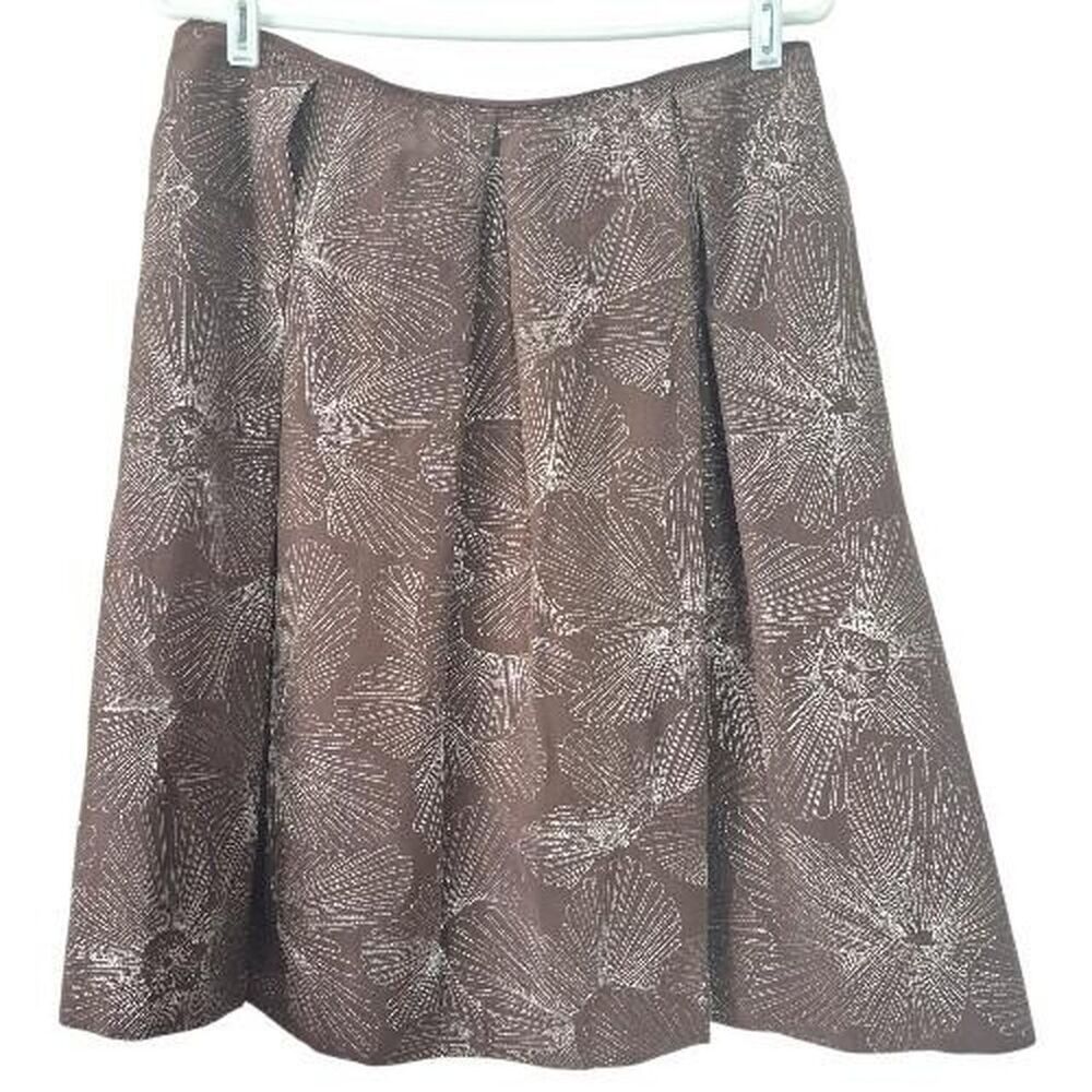 Talbots Pure Silk Vintage 90s Brown Floral Print Pleated Skirt Size 12